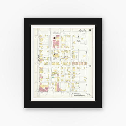 Old map wall art mockup — black gallery frame with white mat — Sanborn Fire Insurance Map from Connellsville, Fayette County, Pennsylvania (1908), Sheet #0005