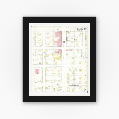 Old map wall art mockup — black gallery frame with white mat — Sanborn Fire Insurance Map from Allerton, Wayne County, Iowa (1913), Sheet #0002