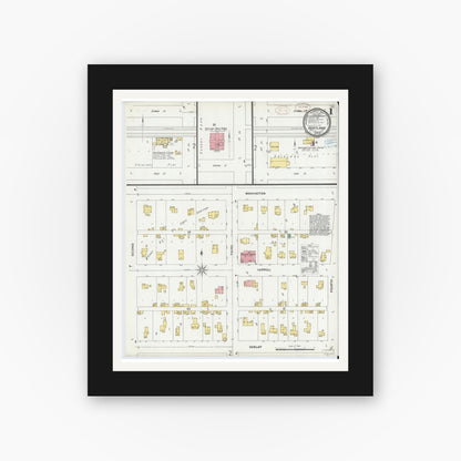 Old map wall art mockup — black gallery frame with white mat — Sanborn Fire Insurance Map from Kentland, Newton County, Indiana (1899) - Complete Map Set