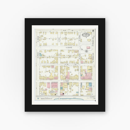 Old map wall art mockup — black gallery frame with white mat — Sanborn Fire Insurance Map from Philipsburg, Centre County, Pennsylvania (1892), Sheet #0003