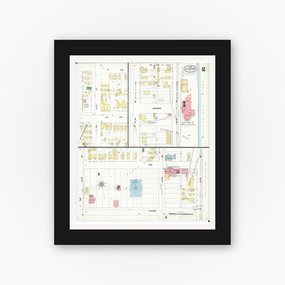Old map wall art mockup — black gallery frame with white mat — Sanborn Fire Insurance Map from Clinton, Clinton County, Iowa (1902), Sheet #0002