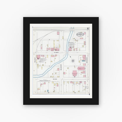 Old map wall art mockup — black gallery frame with white mat — Sanborn Fire Insurance Map from Jefferson City, Cole County, Missouri (1892), Sheet #0003