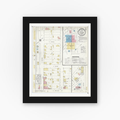 Old map wall art mockup — black gallery frame with white mat — Sanborn Fire Insurance Map from Lena, Stephenson County, Illinois (1912) - Complete Map Set