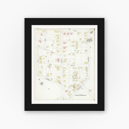Old map wall art mockup — black gallery frame with white mat — Sanborn Fire Insurance Map from Staunton, Independent Cities, Virginia (1904), Sheet #0017