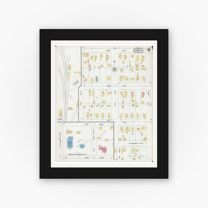 Old map wall art mockup — black gallery frame with white mat — Sanborn Fire Insurance Map from Faribault, Rice County, Minnesota (1905), Sheet #0009