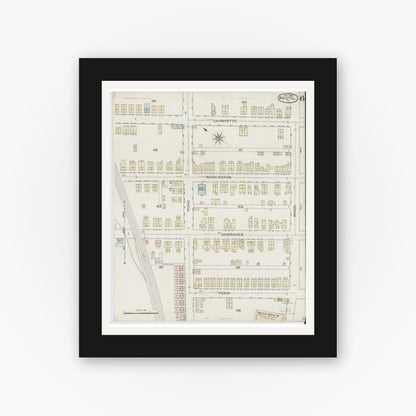 Old map wall art mockup — black gallery frame with white mat — Sanborn Fire Insurance Map from Bristol, Bucks County, Pennsylvania (1886), Sheet #0006