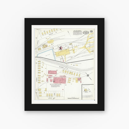 Old map wall art mockup — black gallery frame with white mat — Sanborn Fire Insurance Map from Saint Marys, Elk County, Pennsylvania (1915), Sheet #0013