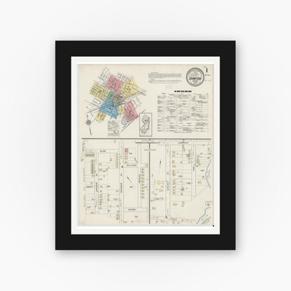 Old map wall art mockup — black gallery frame with white mat — Sanborn Fire Insurance Map from Cranford, Union County, New Jersey (1915), Sheet #0001