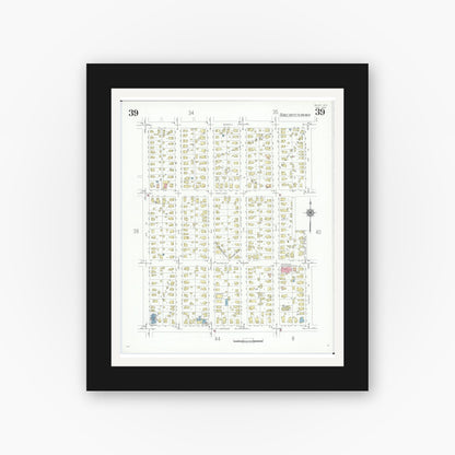 Old map wall art mockup — black gallery frame with white mat — Sanborn Fire Insurance Map from Beloit, Rock County, Wisconsin (1939), Sheet #0039