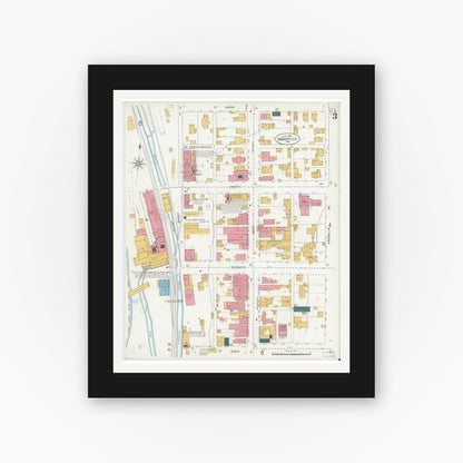Old map wall art mockup — black gallery frame with white mat — Sanborn Fire Insurance Map from Brookville, Franklin County, Indiana (1906), Sheet #0003