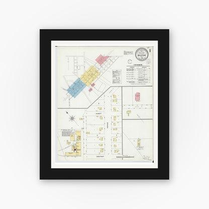 Old map wall art mockup — black gallery frame with white mat — Sanborn Fire Insurance Map from Doylestown, Wayne County, Ohio (1902) - Complete Map Set