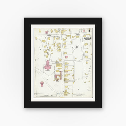 Old map wall art mockup — black gallery frame with white mat — Sanborn Fire Insurance Map from Blacksburg, Montgomery County, Virginia (1921), Sheet #0002