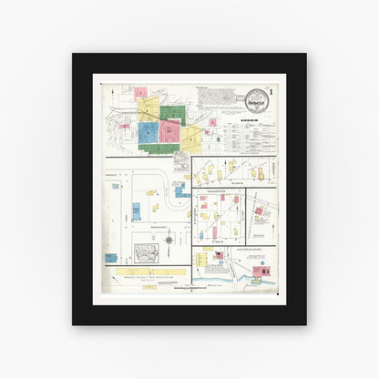 Old map wall art mockup — black gallery frame with white mat — Sanborn Fire Insurance Map from Anamosa, Jones County, Iowa (1917) â€” Complete Set