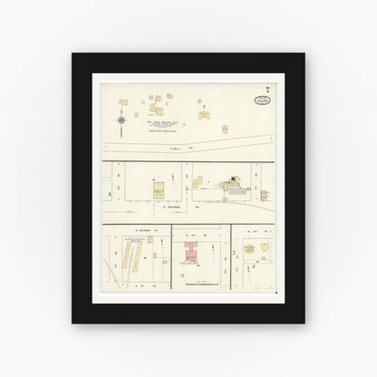 Old map wall art mockup — black gallery frame with white mat — Sanborn Fire Insurance Map from Luling, Caldwell County, Texas (1912), Sheet #0007