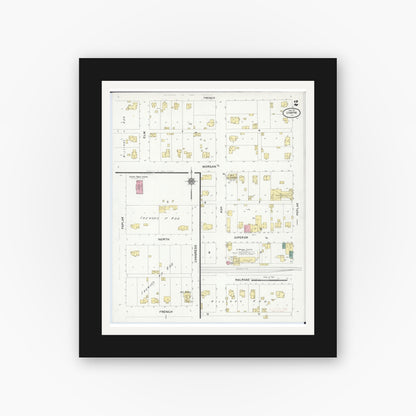 Old map wall art mockup — black gallery frame with white mat — Sanborn Fire Insurance Map from Chapin, Morgan County, Illinois (1910), Sheet #0002