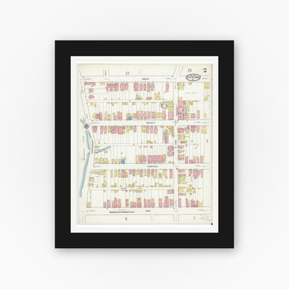 Old map wall art mockup — black gallery frame with white mat — Sanborn Fire Insurance Map from Pottstown, Montgomery County, Pennsylvania (1916), Sheet #0002