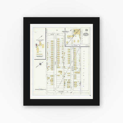 Old map wall art mockup — black gallery frame with white mat — Sanborn Fire Insurance Map from Taylor, Lackawanna County, Pennsylvania (1921), Sheet #0013