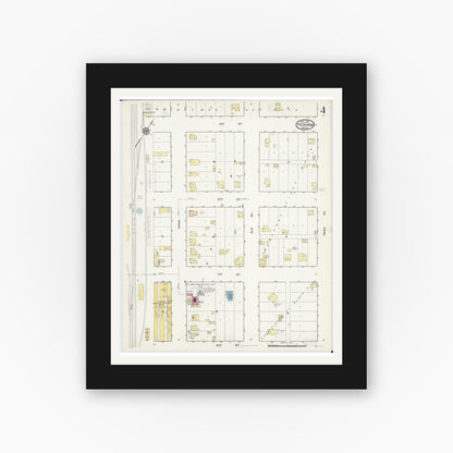 Old map wall art mockup — black gallery frame with white mat — Sanborn Fire Insurance Map from Perham, Otter Tail County, Minnesota (1916), Sheet #0004