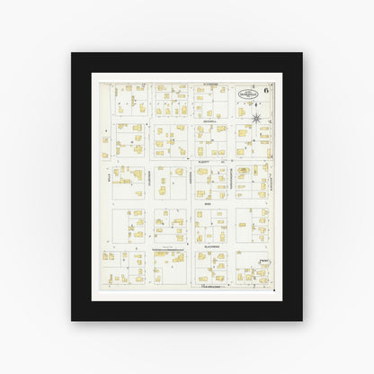 Old map wall art mockup — black gallery frame with white mat — Sanborn Fire Insurance Map from Gainesville, Cooke County, Texas (1902), Sheet #0006