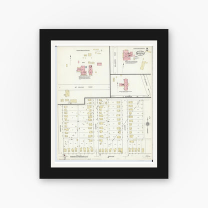 Old map wall art mockup — black gallery frame with white mat — Sanborn Fire Insurance Map from Marion, Marion County, Ohio (1914), Sheet #0002