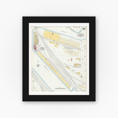 Old map wall art mockup — black gallery frame with white mat — Sanborn Fire Insurance Map from Manitowoc, Manitowoc County, Wisconsin (1906), Sheet #0010