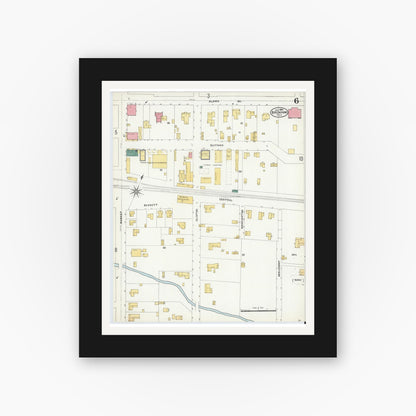 Old map wall art mockup — black gallery frame with white mat — Sanborn Fire Insurance Map from Brenham, Washington County, Texas (1906), Sheet #0006