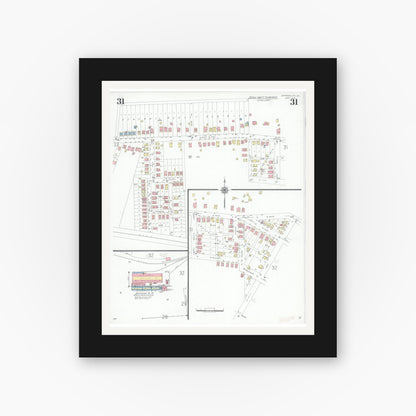 Old map wall art mockup — black gallery frame with white mat — Sanborn Fire Insurance Map from Jefferson City, Cole County, Missouri (1939), Sheet #0031