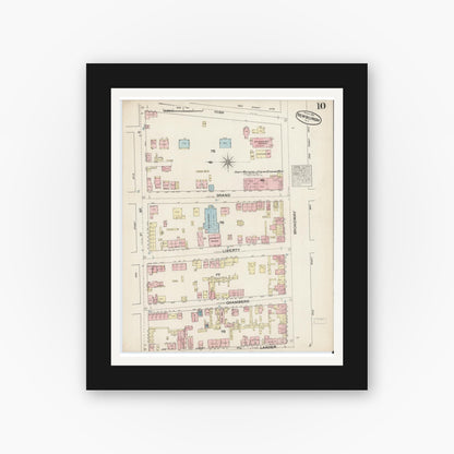Old map wall art mockup — black gallery frame with white mat — Sanborn Fire Insurance Map from Newburgh, Orange County, New York (1884), Sheet #0010