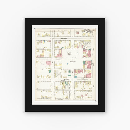 Old map wall art mockup — black gallery frame with white mat — Sanborn Fire Insurance Map from Fort Dodge, Webster County, Iowa (1885), Sheet #0002