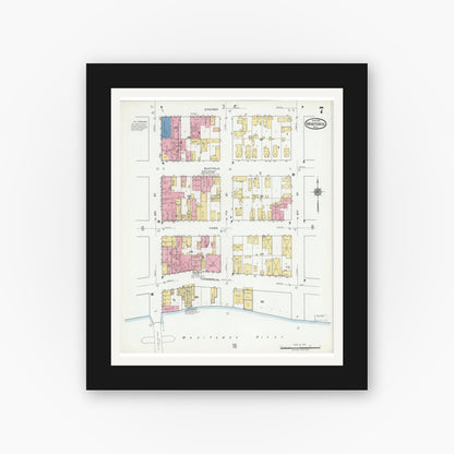 Old map wall art mockup — black gallery frame with white mat — Sanborn Fire Insurance Map from Manitowoc, Manitowoc County, Wisconsin (1919), Sheet #0007