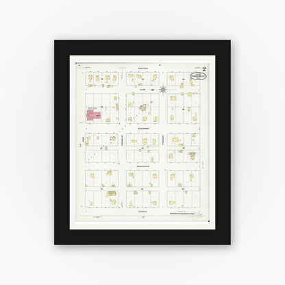 Old map wall art mockup — black gallery frame with white mat — Sanborn Fire Insurance Map from Spring Valley, Fillmore County, Minnesota (1909), Sheet #0002