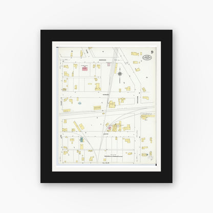 Old map wall art mockup — black gallery frame with white mat — Sanborn Fire Insurance Map from Lapeer, Lapeer County, Michigan (1909), Sheet #0009