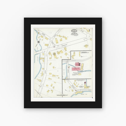 Old map wall art mockup — black gallery frame with white mat — Sanborn Fire Insurance Map from Walpole, Norfolk County, Massachusetts (1918), Sheet #0007