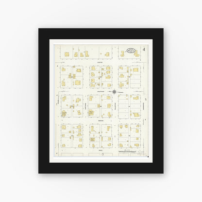 Old map wall art mockup — black gallery frame with white mat — Sanborn Fire Insurance Map from Mexia, Limestone County, Texas (1911), Sheet #0004