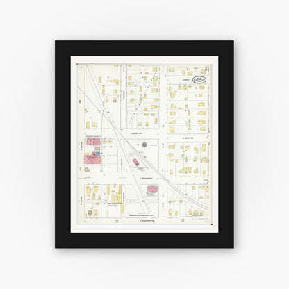 Old map wall art mockup — black gallery frame with white mat — Sanborn Fire Insurance Map from Albert Lea, Freeborn County, Minnesota (1910), Sheet #0011