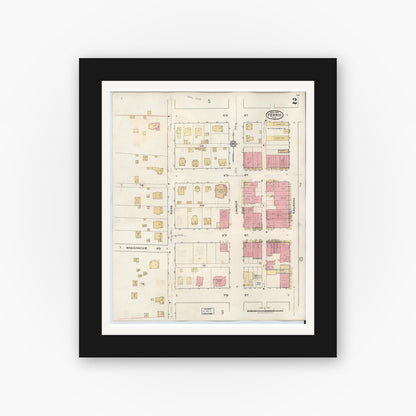 Old map wall art mockup — black gallery frame with white mat — Sanborn Fire Insurance Map from Ferris, Ellis County, Texas (1941), Sheet #0002