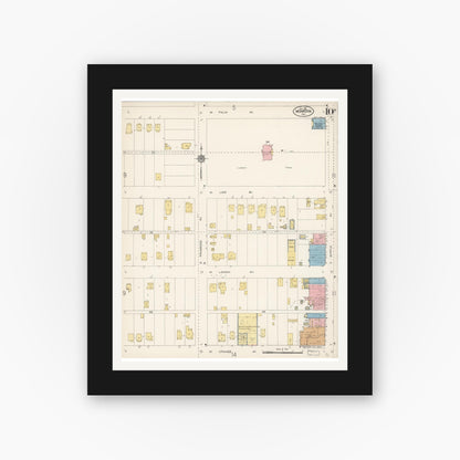 Old map wall art mockup — black gallery frame with white mat — Sanborn Fire Insurance Map from Monrovia, Los Angeles County, California (1913), Sheet #0010