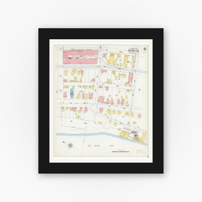 Old map wall art mockup — black gallery frame with white mat — Sanborn Fire Insurance Map from New Brighton, Beaver County, Pennsylvania (1901), Sheet #0006