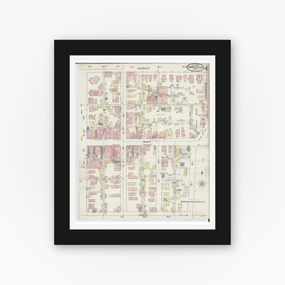 Old map wall art mockup — black gallery frame with white mat — Sanborn Fire Insurance Map from Zanesville, Muskingum County, Ohio (1886), Sheet #0004