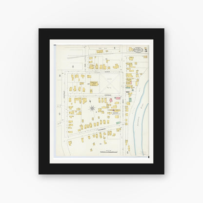 Old map wall art mockup — black gallery frame with white mat — Sanborn Fire Insurance Map from Ashtabula, Ashtabula County, Ohio (1898), Sheet #0005