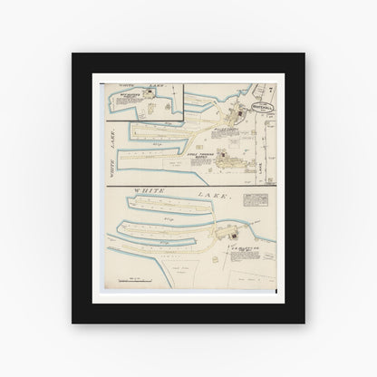 Old map wall art mockup — black gallery frame with white mat — Sanborn Fire Insurance Map from Montague, Muskegon County, Michigan (1883), Sheet #0007
