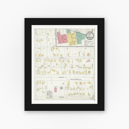 Old map wall art mockup — black gallery frame with white mat — Sanborn Fire Insurance Map from New Carlisle, Saint Joseph County, Indiana (1899) - Complete Map Set