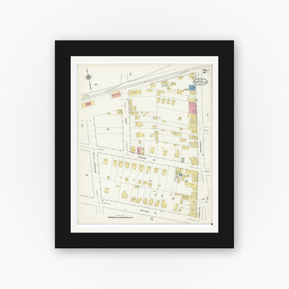 Old map wall art mockup — black gallery frame with white mat — Sanborn Fire Insurance Map from Amityville, Suffolk County, New York (1915), Sheet #0002