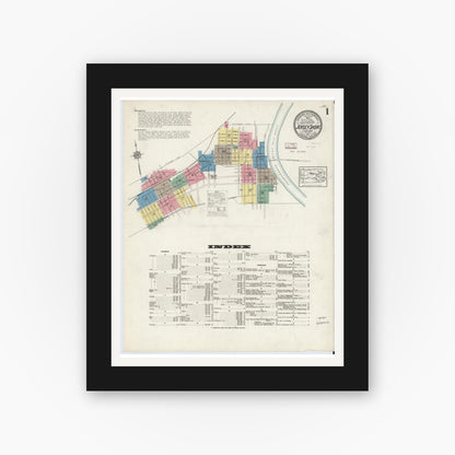 Old map wall art mockup — black gallery frame with white mat — Sanborn Fire Insurance Map from Jersey Shore, Lycoming County, Pennsylvania (1913), Sheet #0001