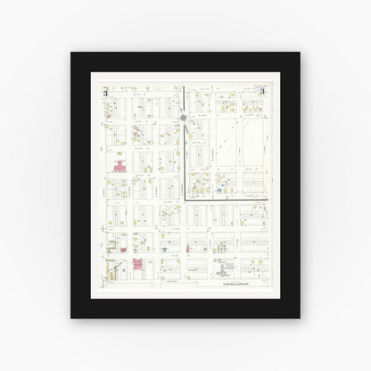 Old map wall art mockup — black gallery frame with white mat — Sanborn Fire Insurance Map from McLean, Gray County, Texas (1933), Sheet #0003