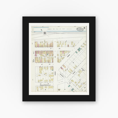 Old map wall art mockup — black gallery frame with white mat — Sanborn Fire Insurance Map from Kaukauna, Outagamie County, Wisconsin (1890), Sheet #0003