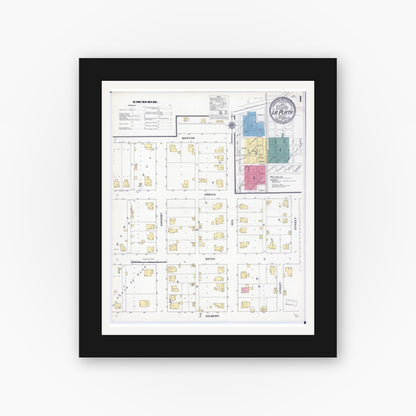 Old map wall art mockup — black gallery frame with white mat — Sanborn Fire Insurance Map from La Plata, Macon County, Missouri (1909) - Complete Map Set