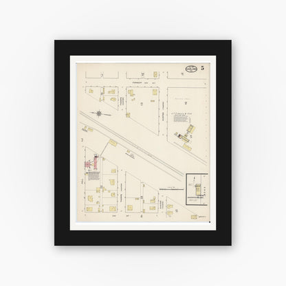Old map wall art mockup — black gallery frame with white mat — Sanborn Fire Insurance Map from Garland, Dallas County, Texas (1915), Sheet #0005