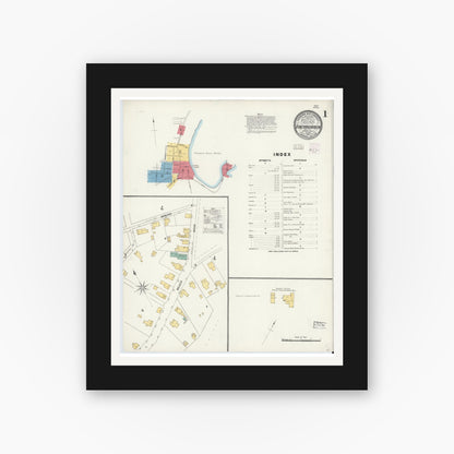 Old map wall art mockup — black gallery frame with white mat — Sanborn Fire Insurance Map from Vineyard Haven, Dukes County, Massachusetts (1904), Sheet #0001