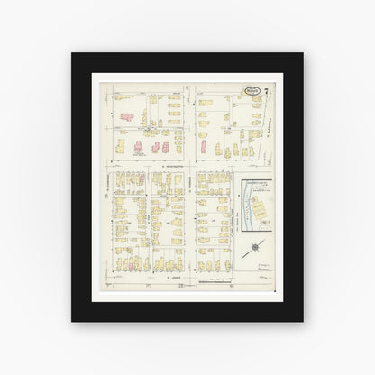 Old map wall art mockup — black gallery frame with white mat — Sanborn Fire Insurance Map from Rome, Oneida County, New York (1914), Sheet #0007